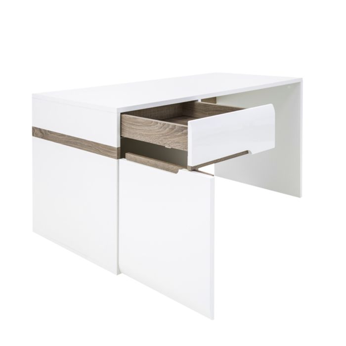 Chelsea Desk/Dressing Table in White Gloss with Truffle Oak - Price Crash Furniture