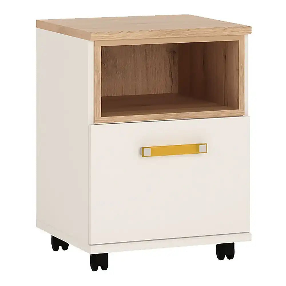 4 Kids 1 Door Mobile Desk Drawer Pedestal in Light Oak and White High Gloss - Price Crash Furniture