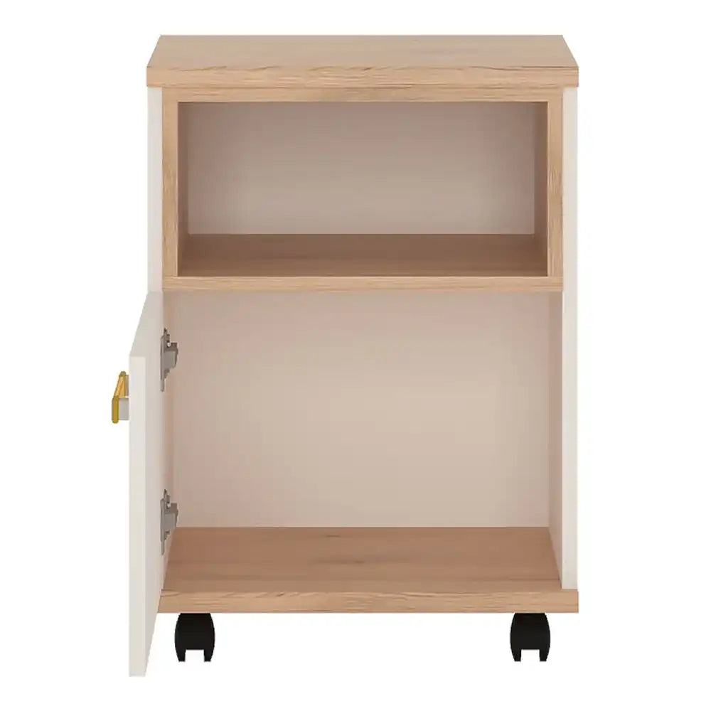 4 Kids 1 Door Mobile Desk Drawer Pedestal in Light Oak and White High Gloss - Price Crash Furniture
