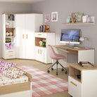 4 Kids 1 Door Mobile Desk Drawer Pedestal in Light Oak and White High Gloss - Price Crash Furniture