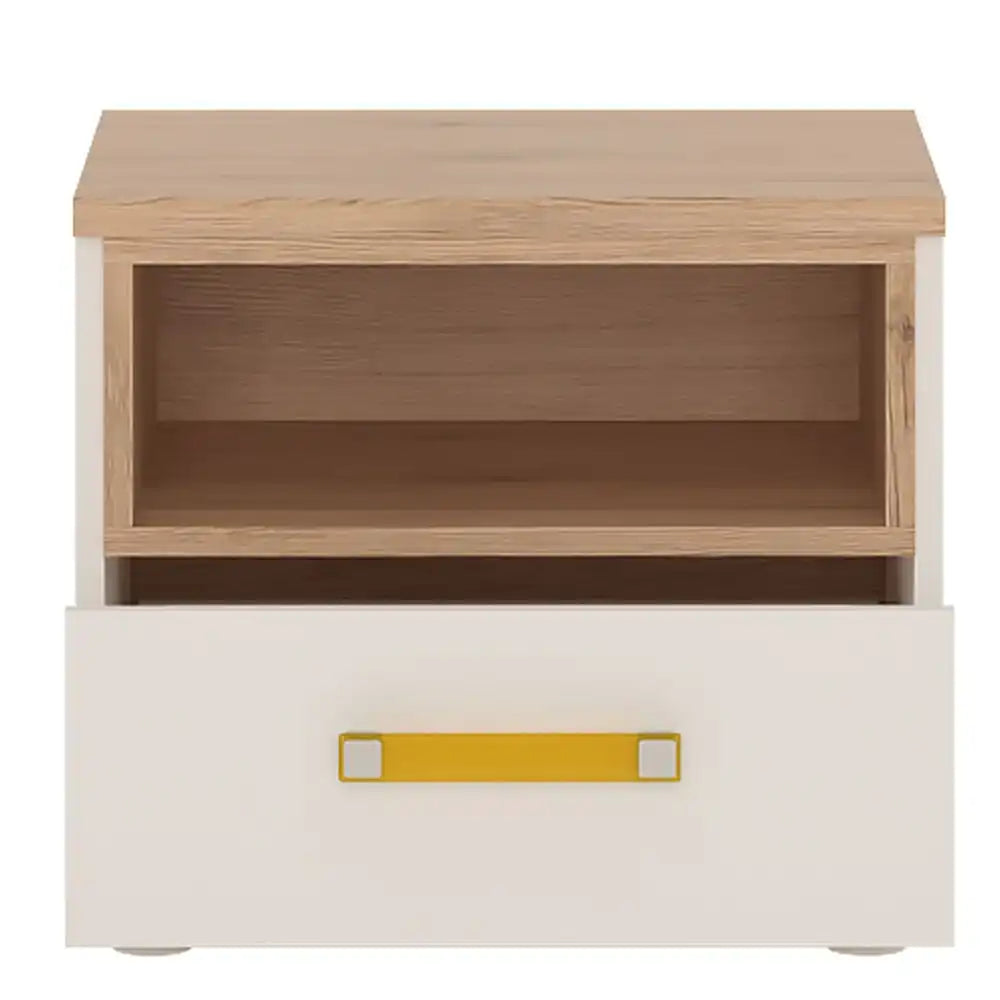 4 Kids 1 Drawer Bedside Cabinet in Light Oak & White High Gloss - Price Crash Furniture