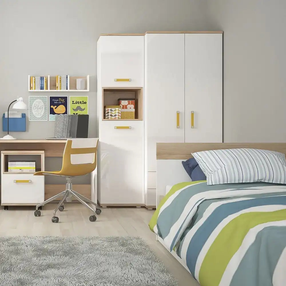 4 Kids 1 Drawer Bedside Cabinet in Light Oak & White High Gloss - Price Crash Furniture