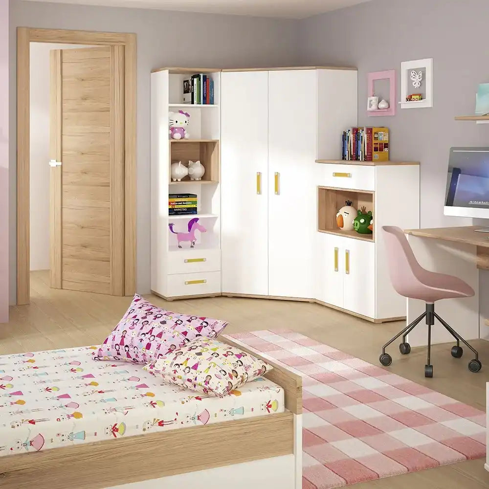 4 Kids 1 Drawer Bedside Cabinet in Light Oak & White High Gloss - Price Crash Furniture