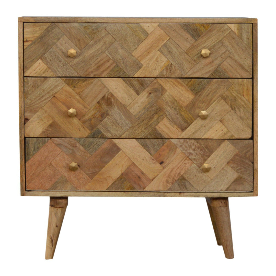 3 Drawer Parquet Patchwork Patterned Chest - Price Crash Furniture