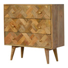 3 Drawer Parquet Patchwork Patterned Chest - Price Crash Furniture