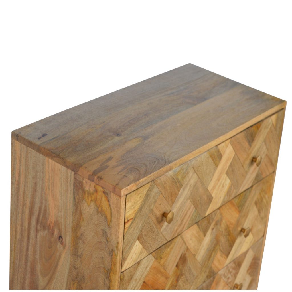 3 Drawer Parquet Patchwork Patterned Chest - Price Crash Furniture