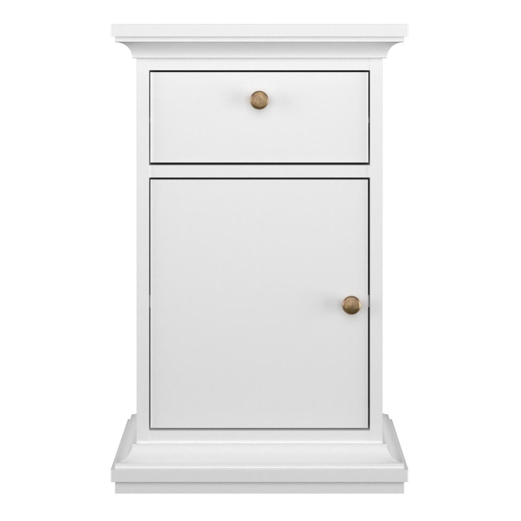 Paris Nightstand 1 Door + 1 Drawer In White - Price Crash Furniture