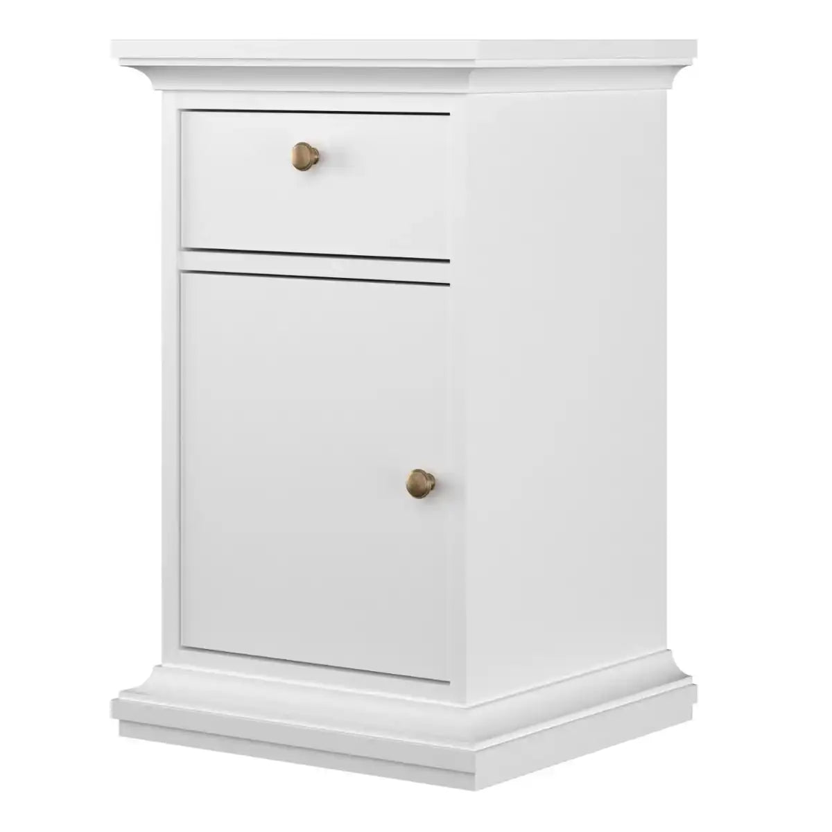 Paris Nightstand Bedside Table Cabinet Unit 1 Door 1 Drawer In White - Price Crash Furniture