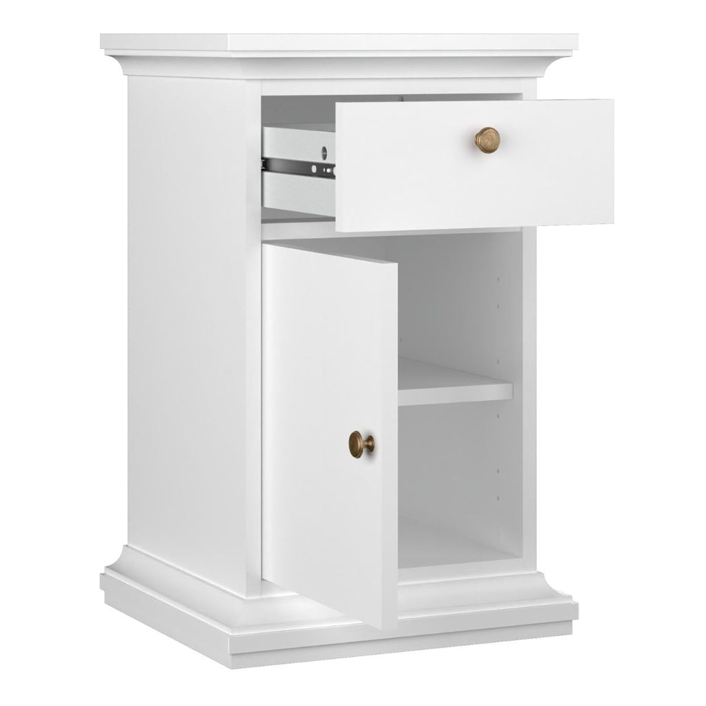 Paris Nightstand 1 Door + 1 Drawer In White - Price Crash Furniture