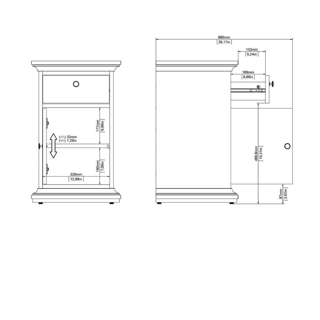 Paris Nightstand 1 Door + 1 Drawer In Matt Grey - Price Crash Furniture
