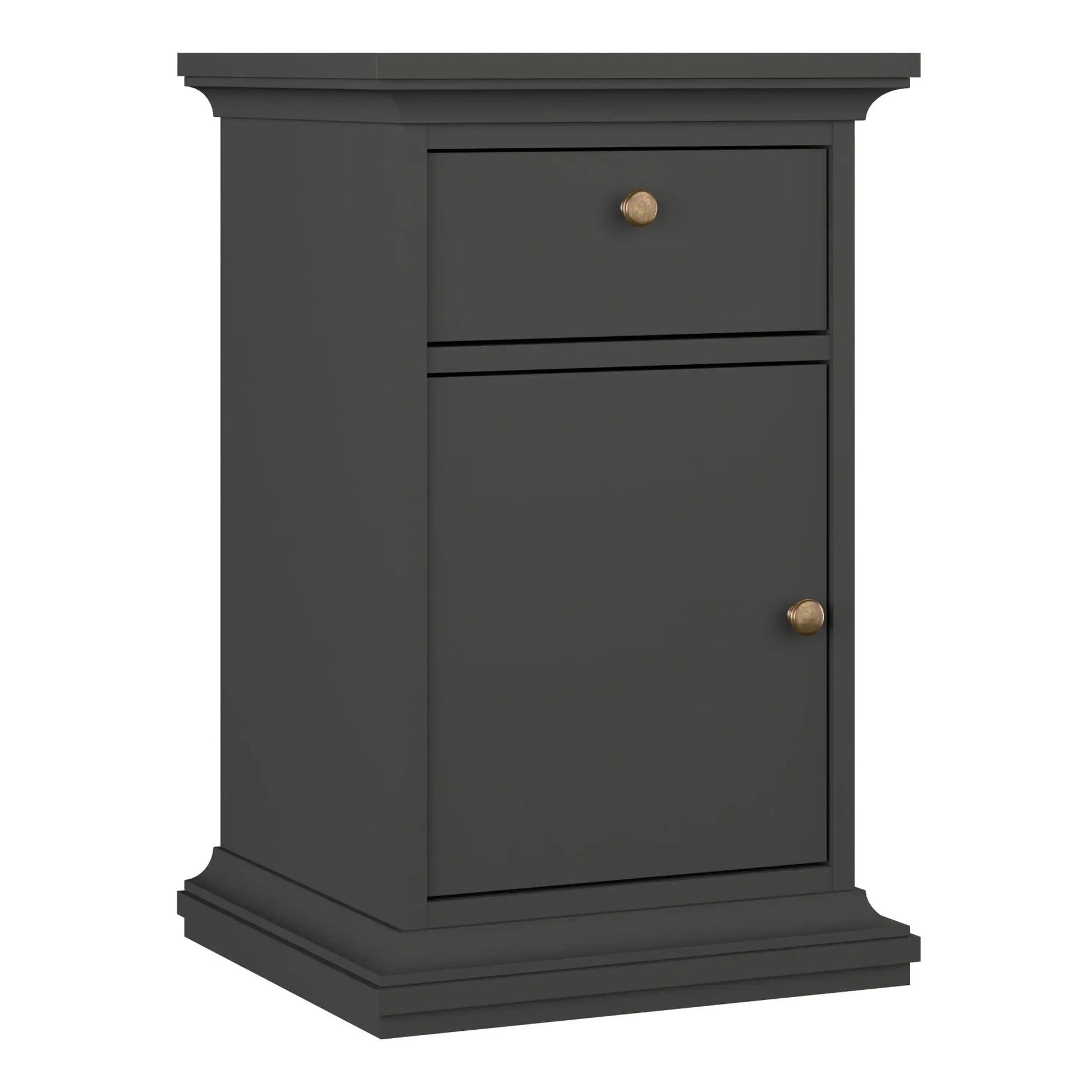 Paris Nightstand Beside Table Cabinet Unit 1 Door 1 Drawer Matt Grey - Price Crash Furniture