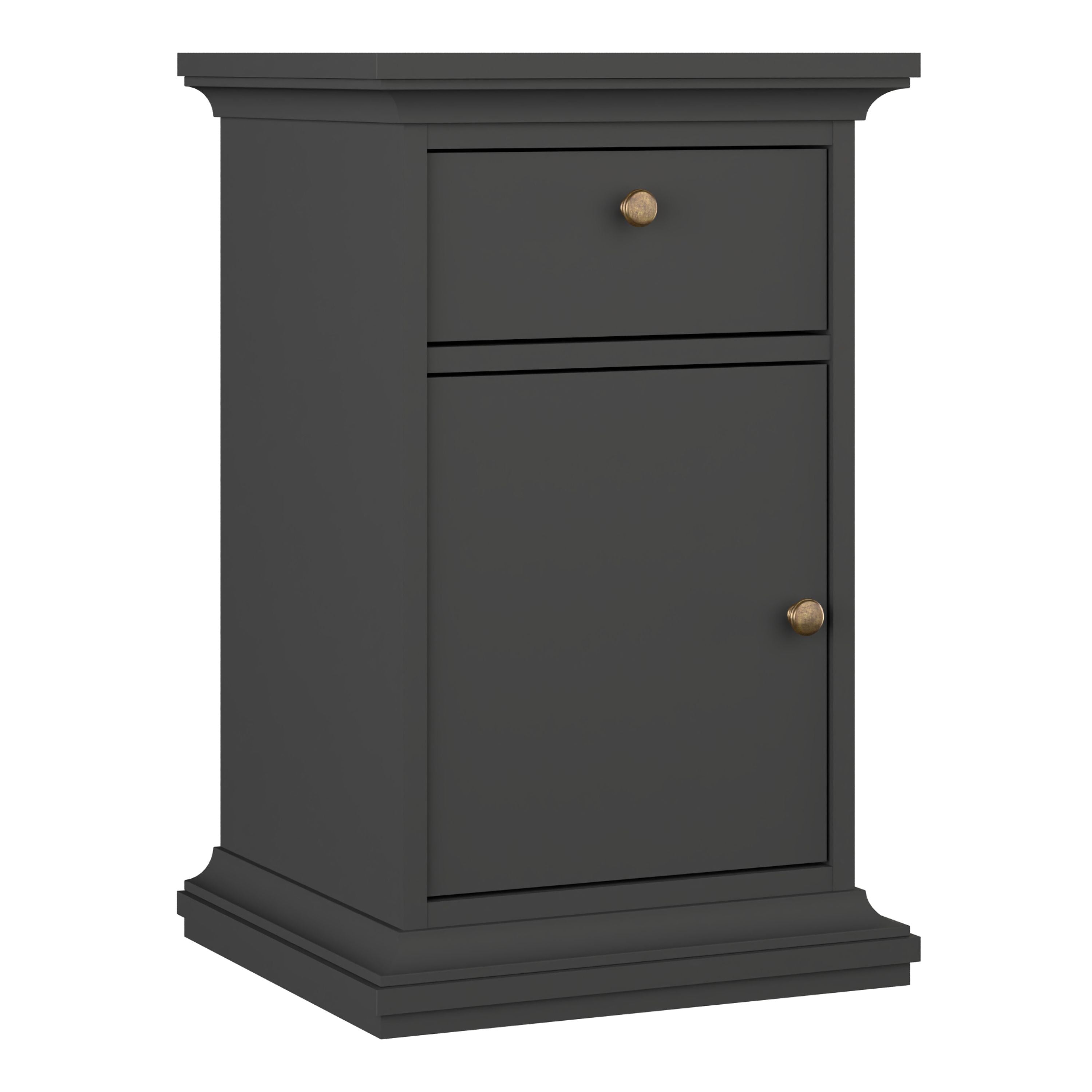 Paris Nightstand Beside Table Cabinet Unit 1 Door 1 Drawer Matt Grey - Price Crash Furniture