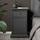 Paris Nightstand Beside Table Cabinet Unit 1 Door 1 Drawer Matt Grey - Price Crash Furniture