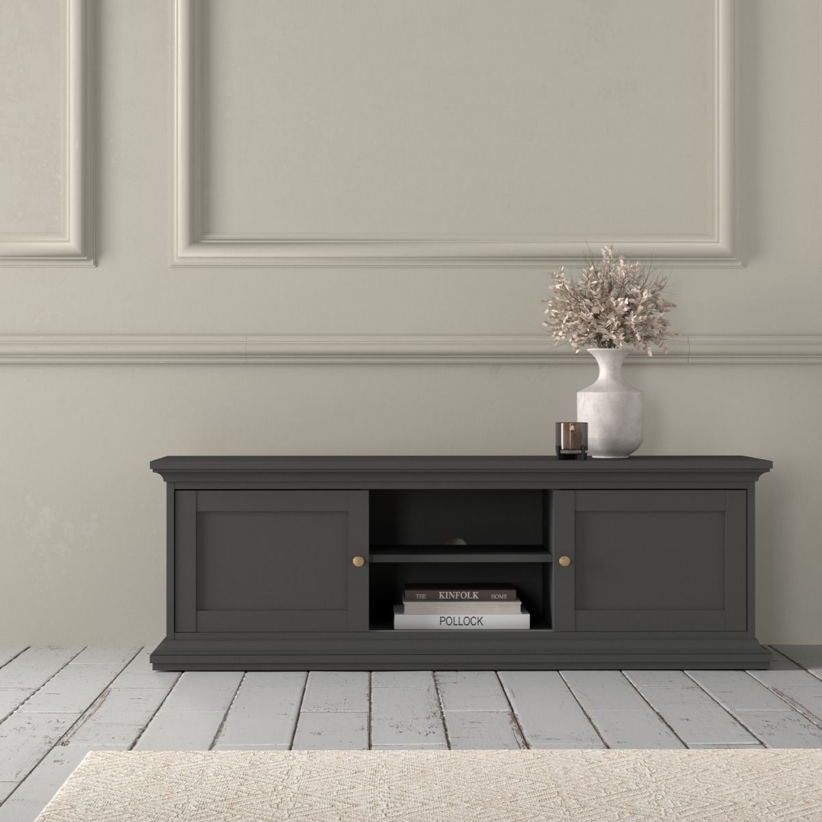 Paris TV Unit 2 Frame Doors In Matt Grey - Price Crash Furniture