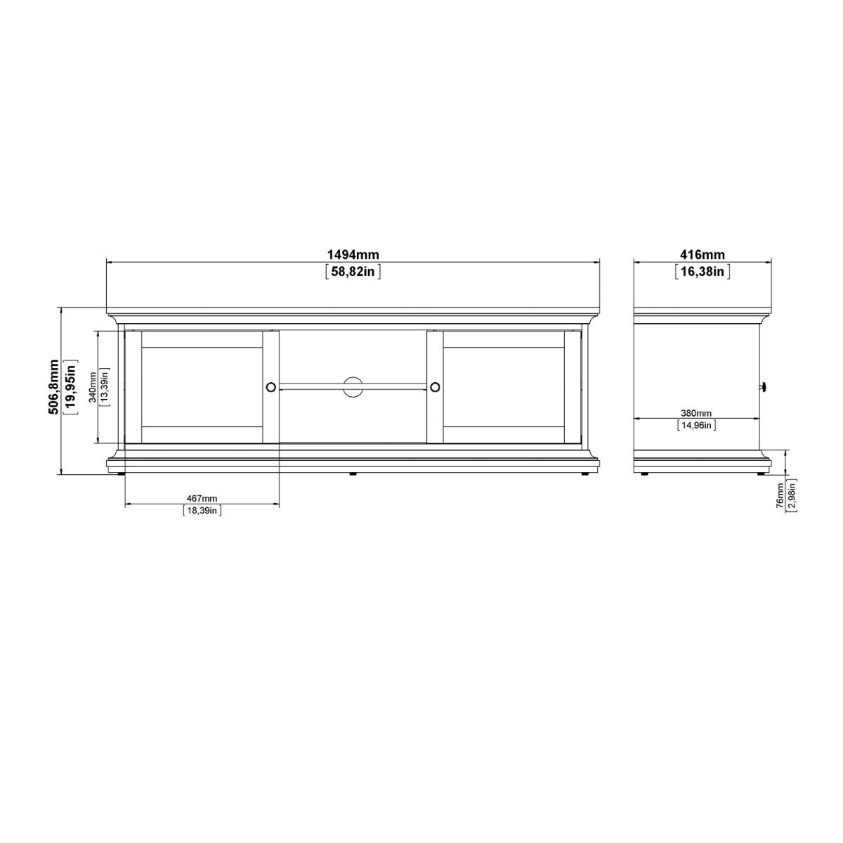 Paris TV Unit 2 Frame Doors In Matt Grey - Price Crash Furniture