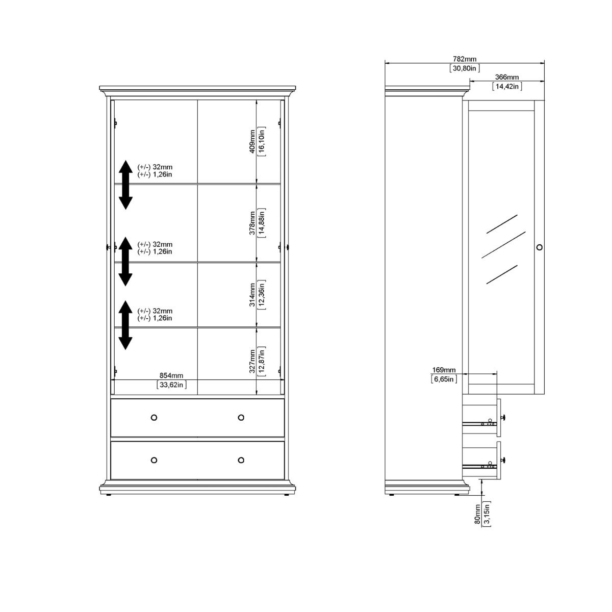 Paris China Cabinet Display Unit Dresser In Matt Grey - Price Crash Furniture