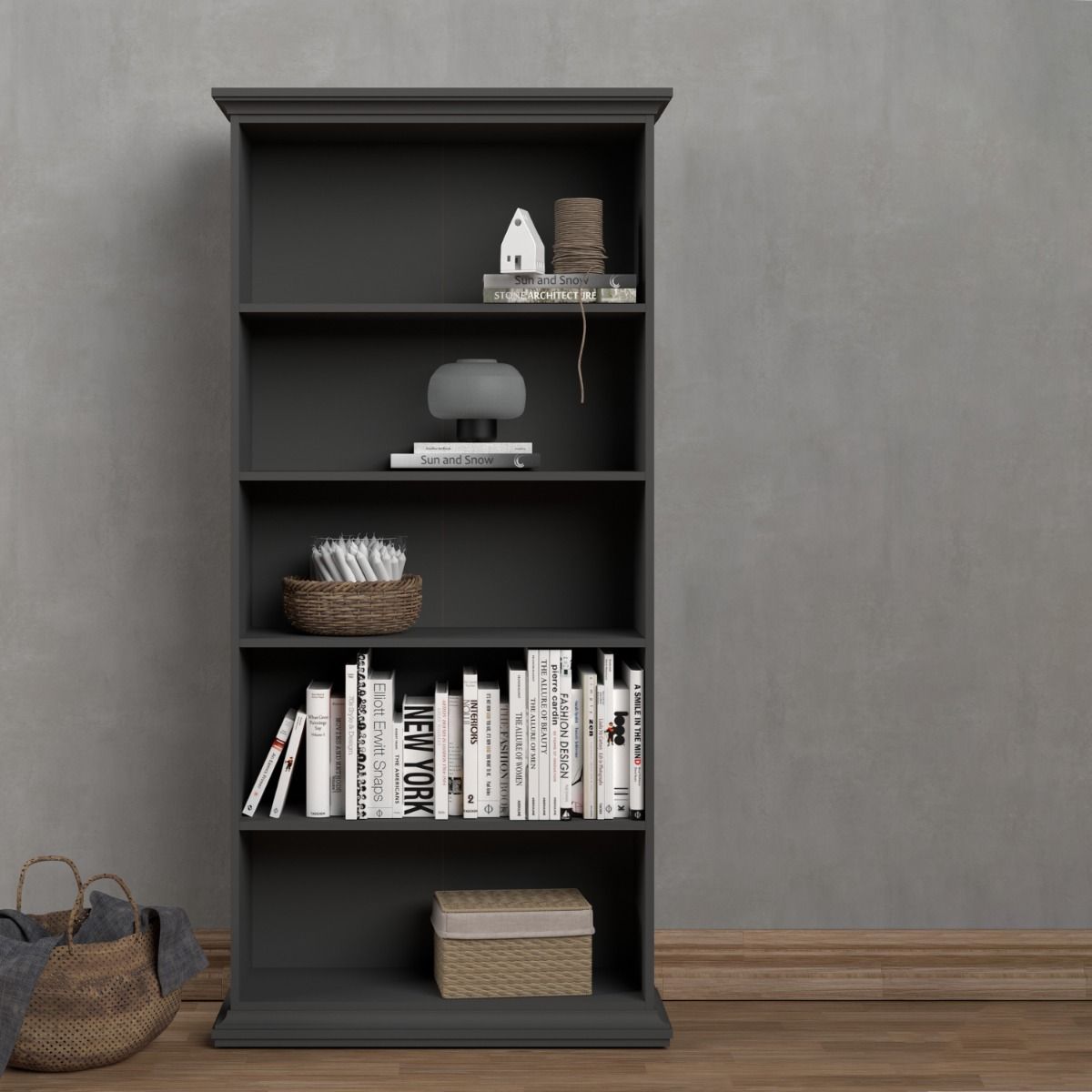 Paris Tall Bookcase In Matt Grey - Price Crash Furniture