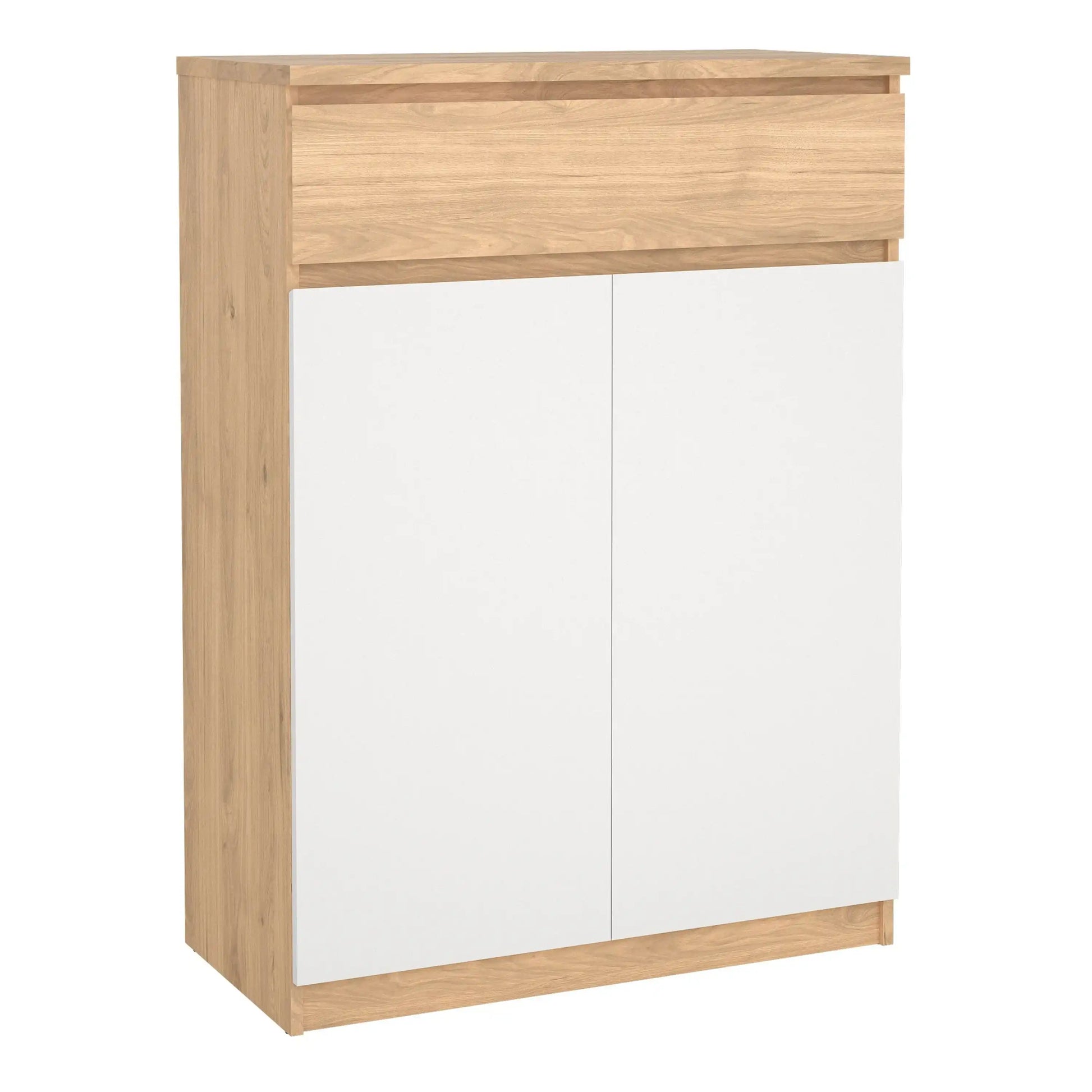 Naia Shoe Cabinet With 2 Doors 1 Drawer In Jackson Hickory Oak And White - Price Crash Furniture