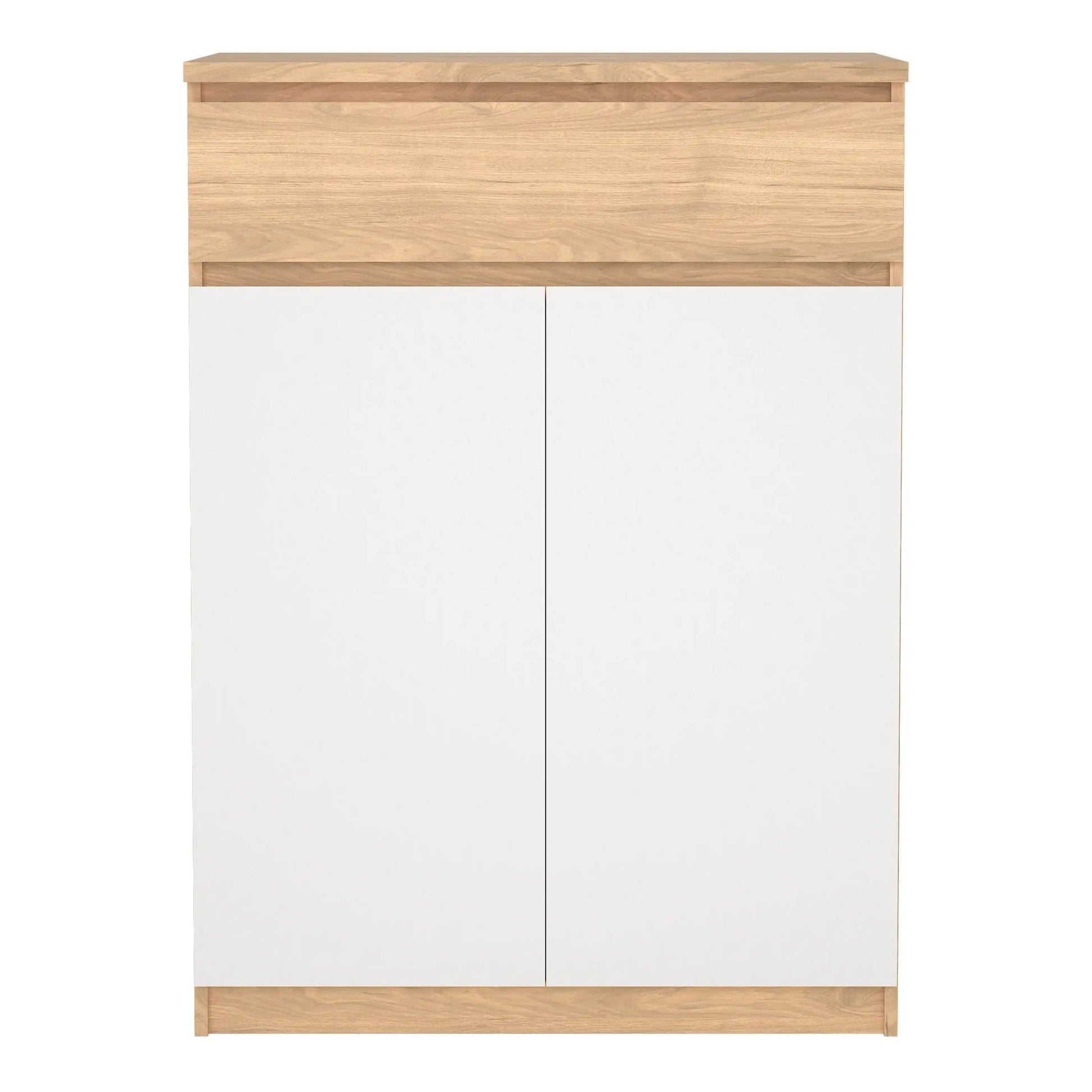 Naia Shoe Cabinet With 2 Doors 1 Drawer In Jackson Hickory Oak And White - Price Crash Furniture