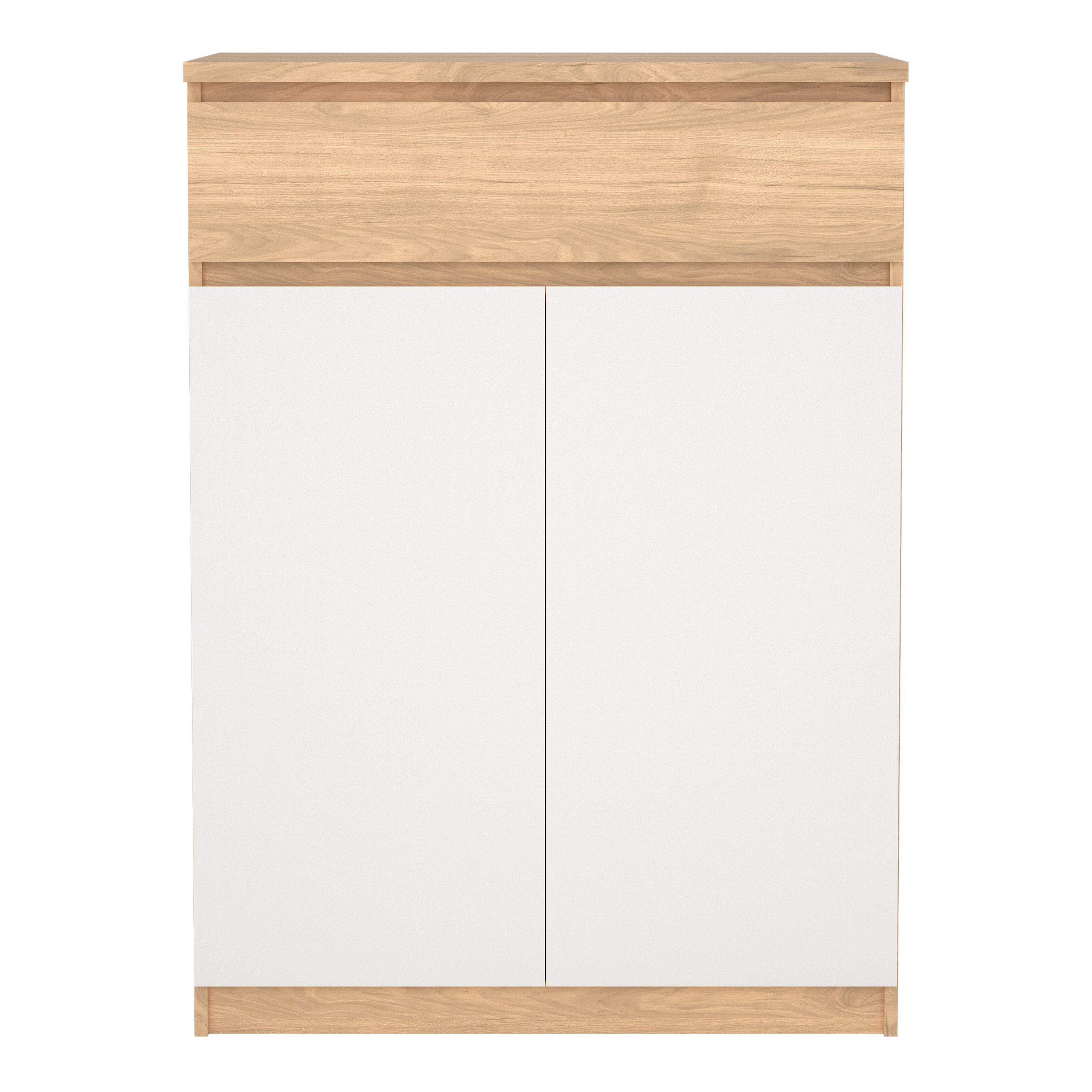 Naia Shoe Cabinet With 2 Doors 1 Drawer In Jackson Hickory Oak And White - Price Crash Furniture