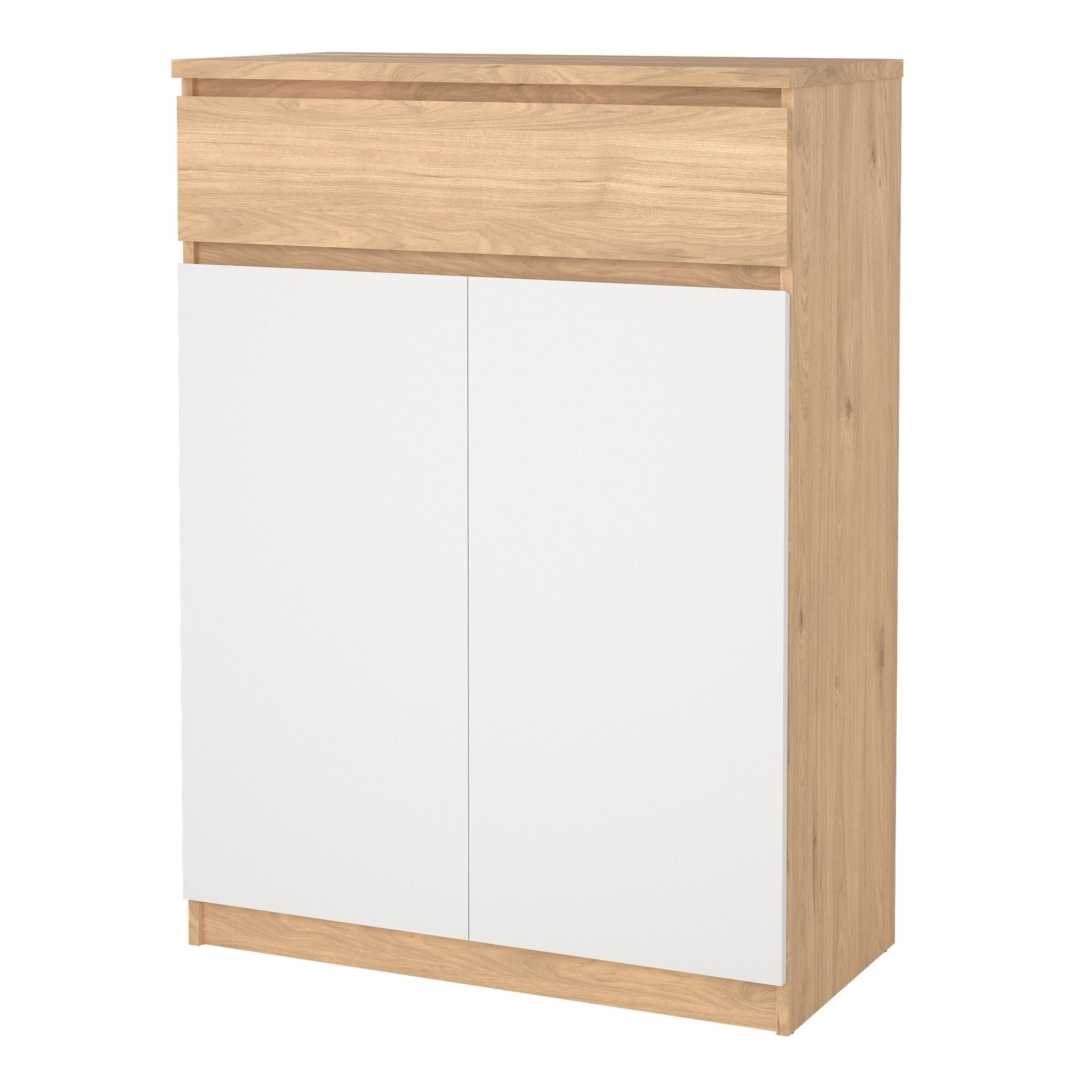 Naia Shoe Cabinet With 2 Doors 1 Drawer In Jackson Hickory Oak And White - Price Crash Furniture