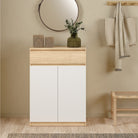 Naia Shoe Cabinet With 2 Doors 1 Drawer In Jackson Hickory Oak And White - Price Crash Furniture