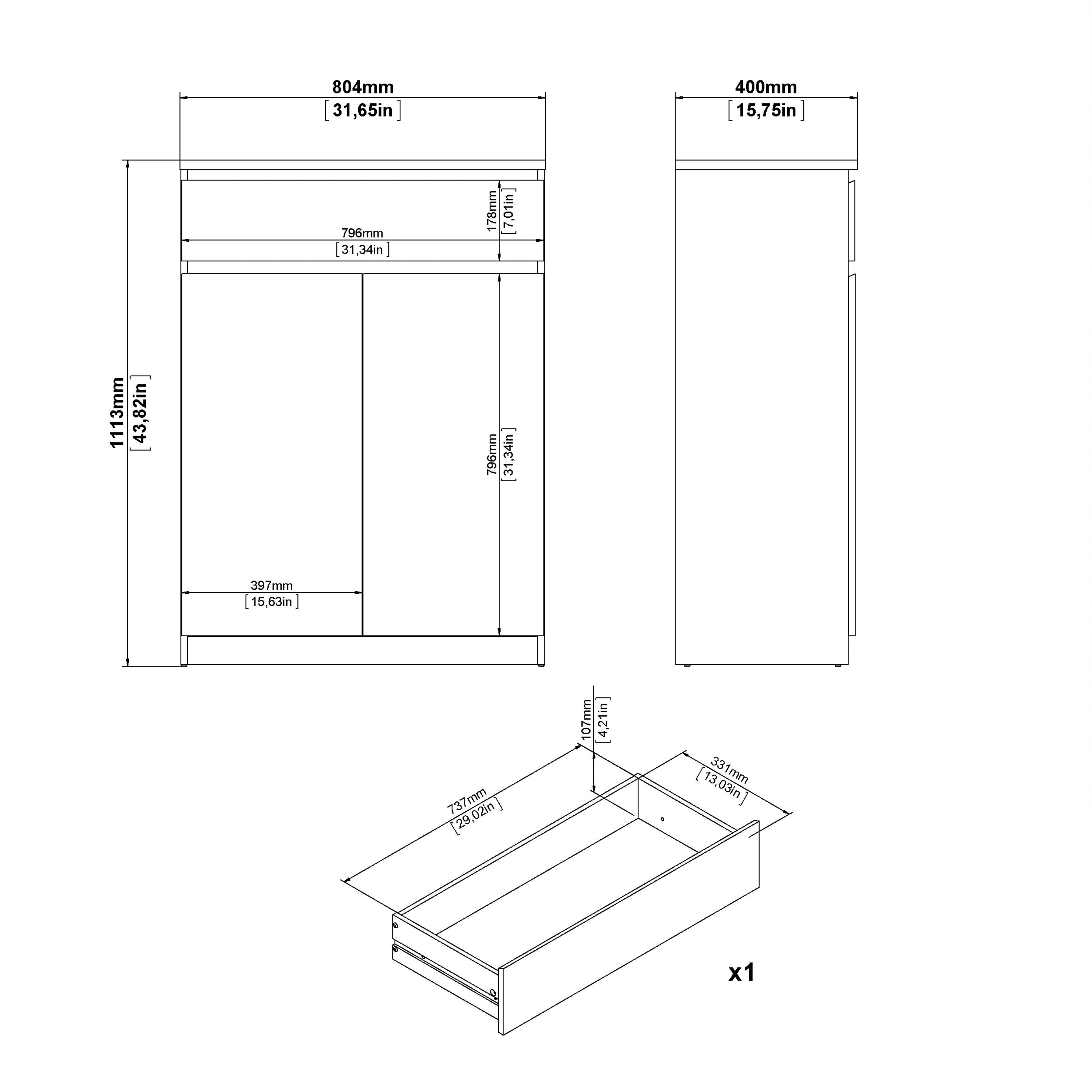 Naia Shoe Cabinet With 2 Doors 1 Drawer In Jackson Hickory Oak And Black - Price Crash Furniture