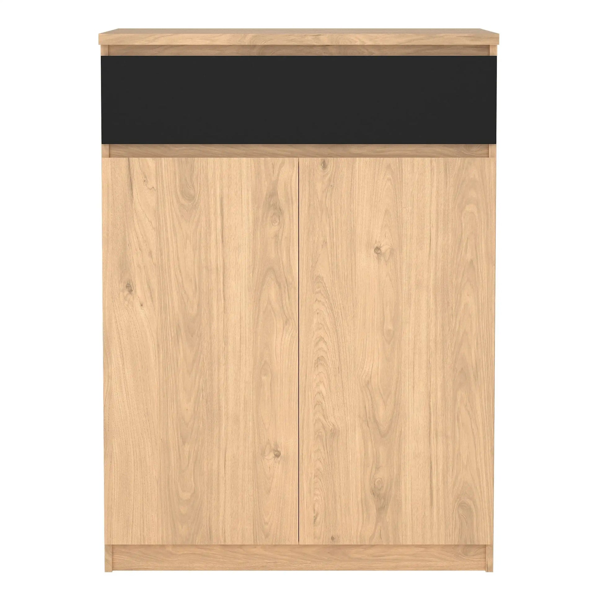 Naia Shoe Cabinet With 2 Doors 1 Drawer In Jackson Hickory Oak And Black - Price Crash Furniture
