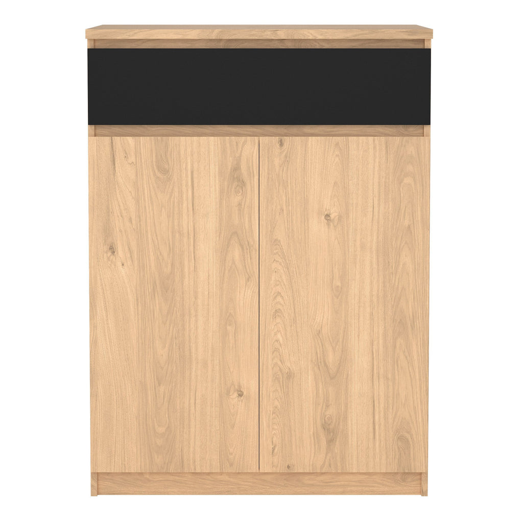 Naia Shoe Cabinet With 2 Doors 1 Drawer In Jackson Hickory Oak And Black - Price Crash Furniture
