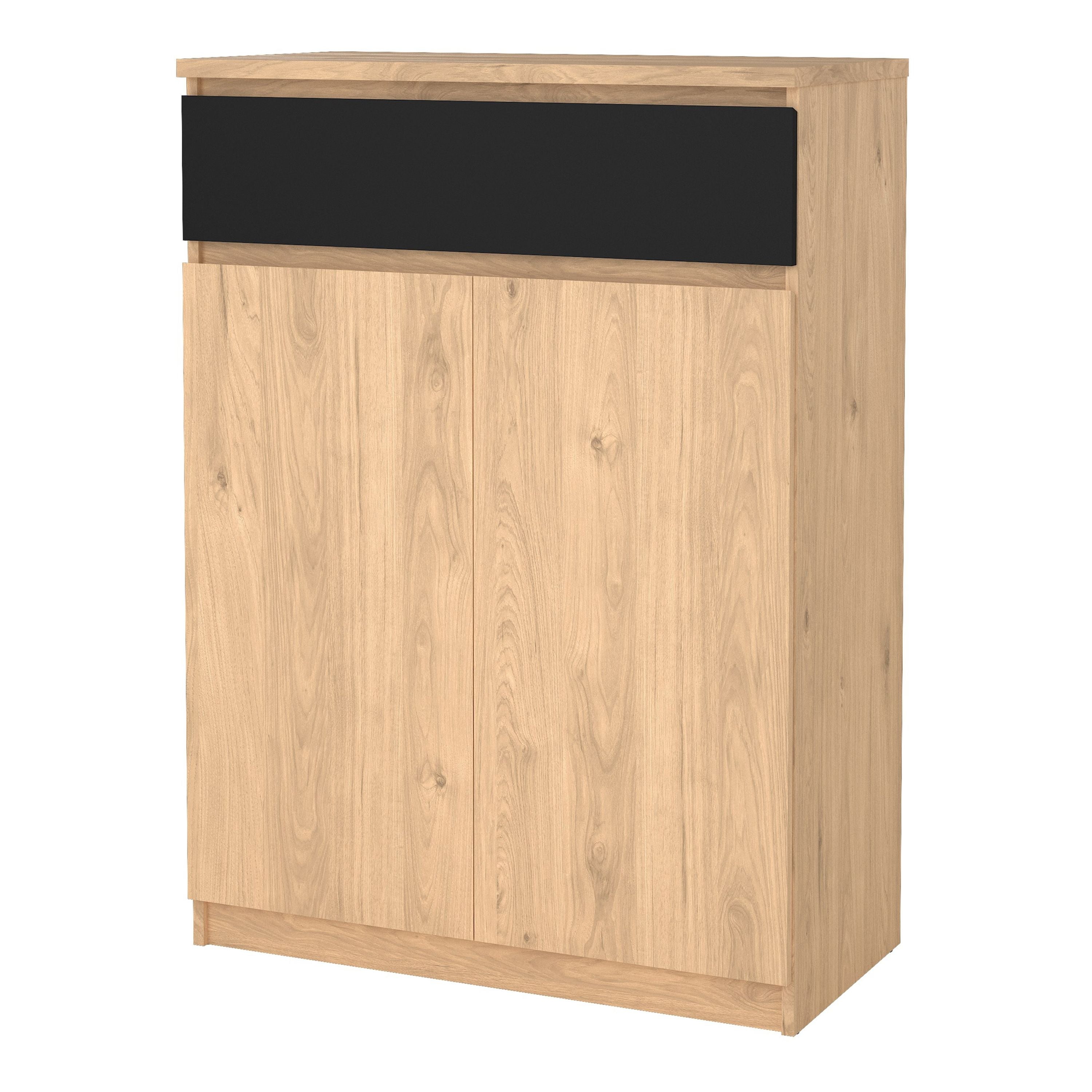 Naia Shoe Cabinet With 2 Doors 1 Drawer In Jackson Hickory Oak And Black - Price Crash Furniture