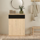 Naia Shoe Cabinet With 2 Doors 1 Drawer In Jackson Hickory Oak And Black - Price Crash Furniture