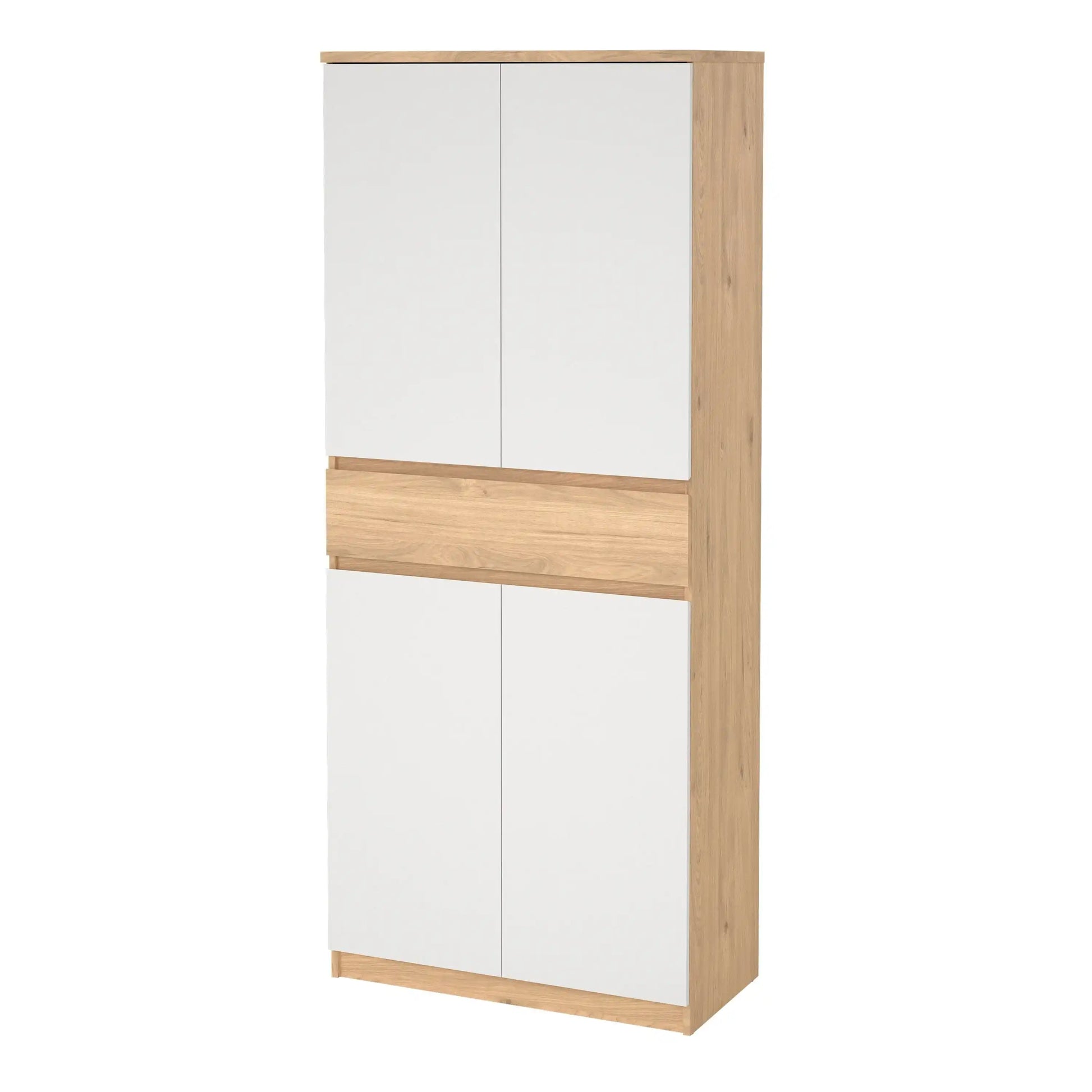 Naia Shoe Cabinet With 4 Doors 1 Drawer In Jackson Hickory Oak And White - Price Crash Furniture