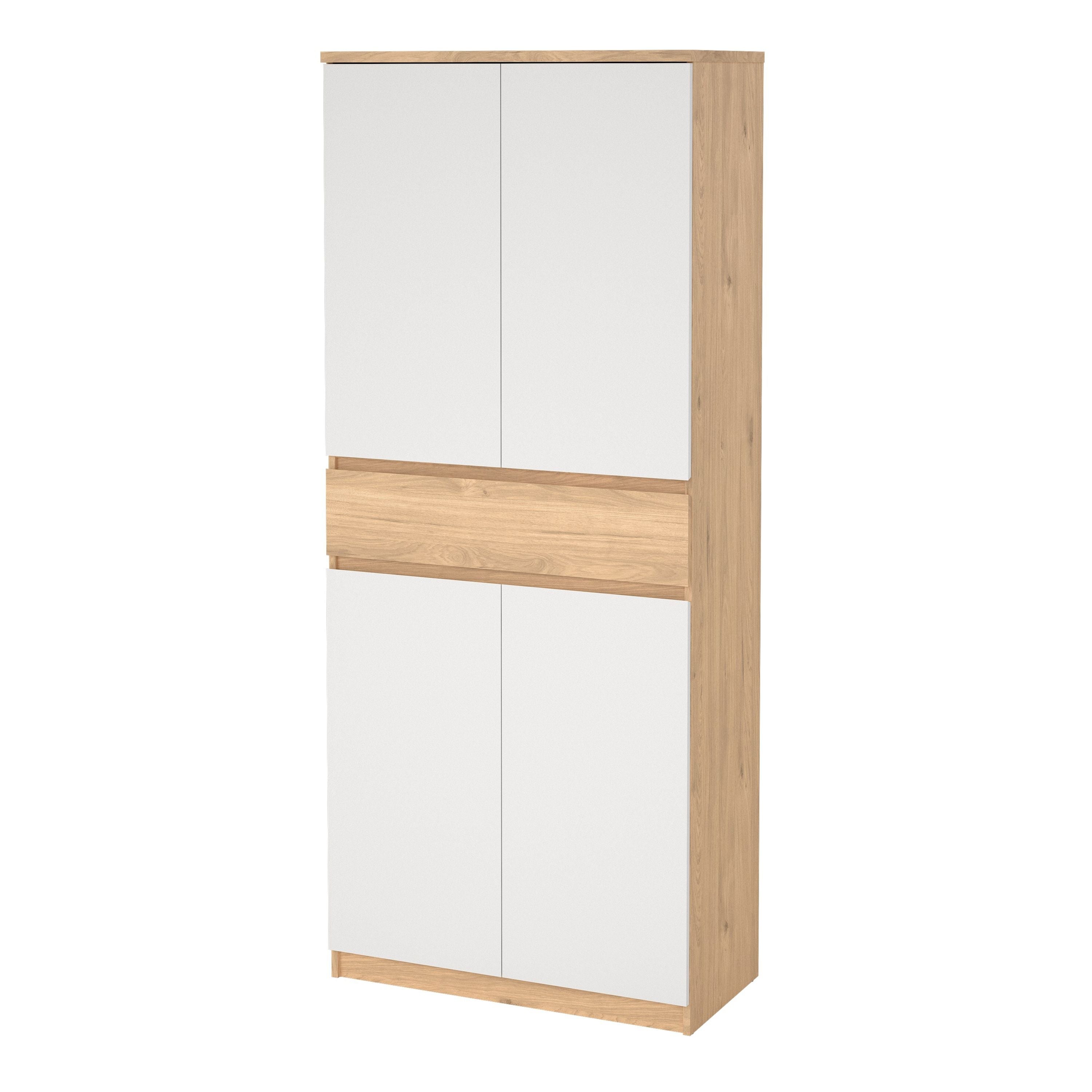 Naia Shoe Cabinet With 4 Doors 1 Drawer In Jackson Hickory Oak And White - Price Crash Furniture