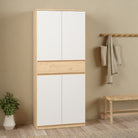 Naia Shoe Cabinet With 4 Doors 1 Drawer In Jackson Hickory Oak And White - Price Crash Furniture