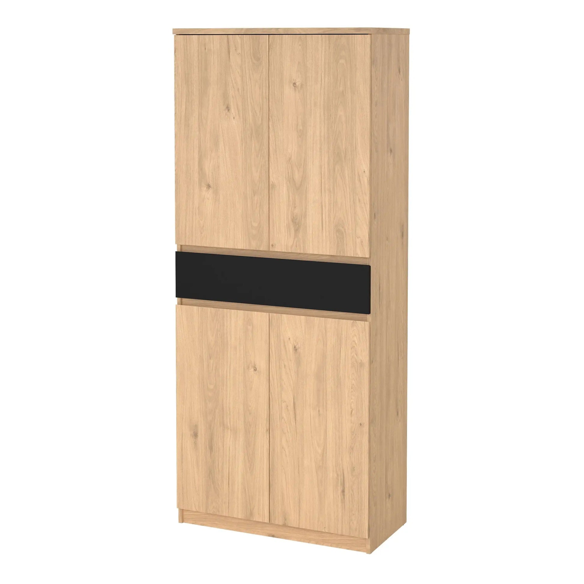 Naia Shoe Cabinet With 4 Doors 1 Drawer In Jackson Hickory Oak And Black - Price Crash Furniture