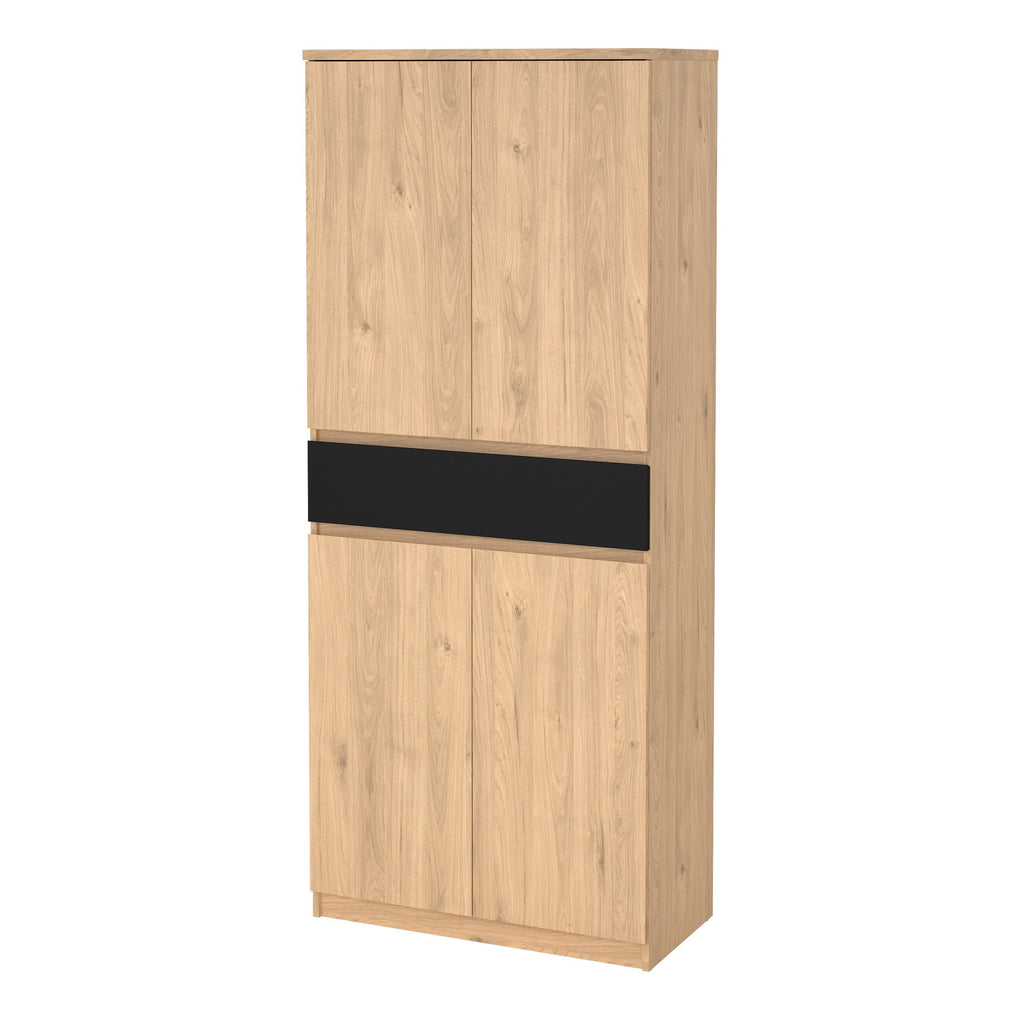 Naia Shoe Cabinet With 4 Doors 1 Drawer In Jackson Hickory Oak And Black - Price Crash Furniture