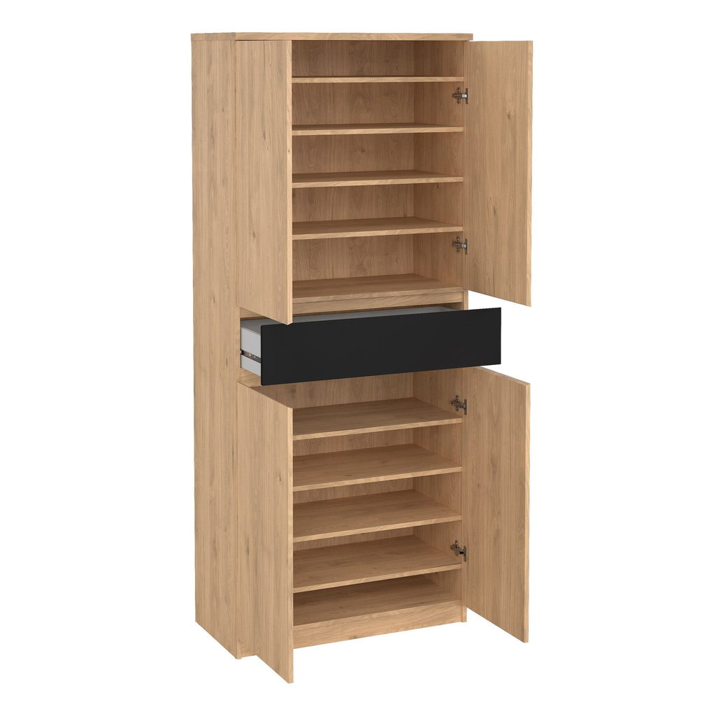 Naia Shoe Cabinet With 4 Doors 1 Drawer In Jackson Hickory Oak And Black - Price Crash Furniture