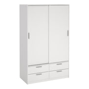 Line Wardrobe With 2 Sliding Doors And 4 Drawers In White