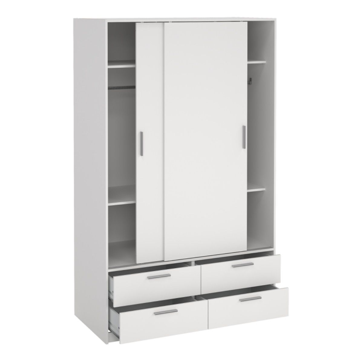 Line Wardrobe With 2 Sliding Doors And 4 Drawers In White