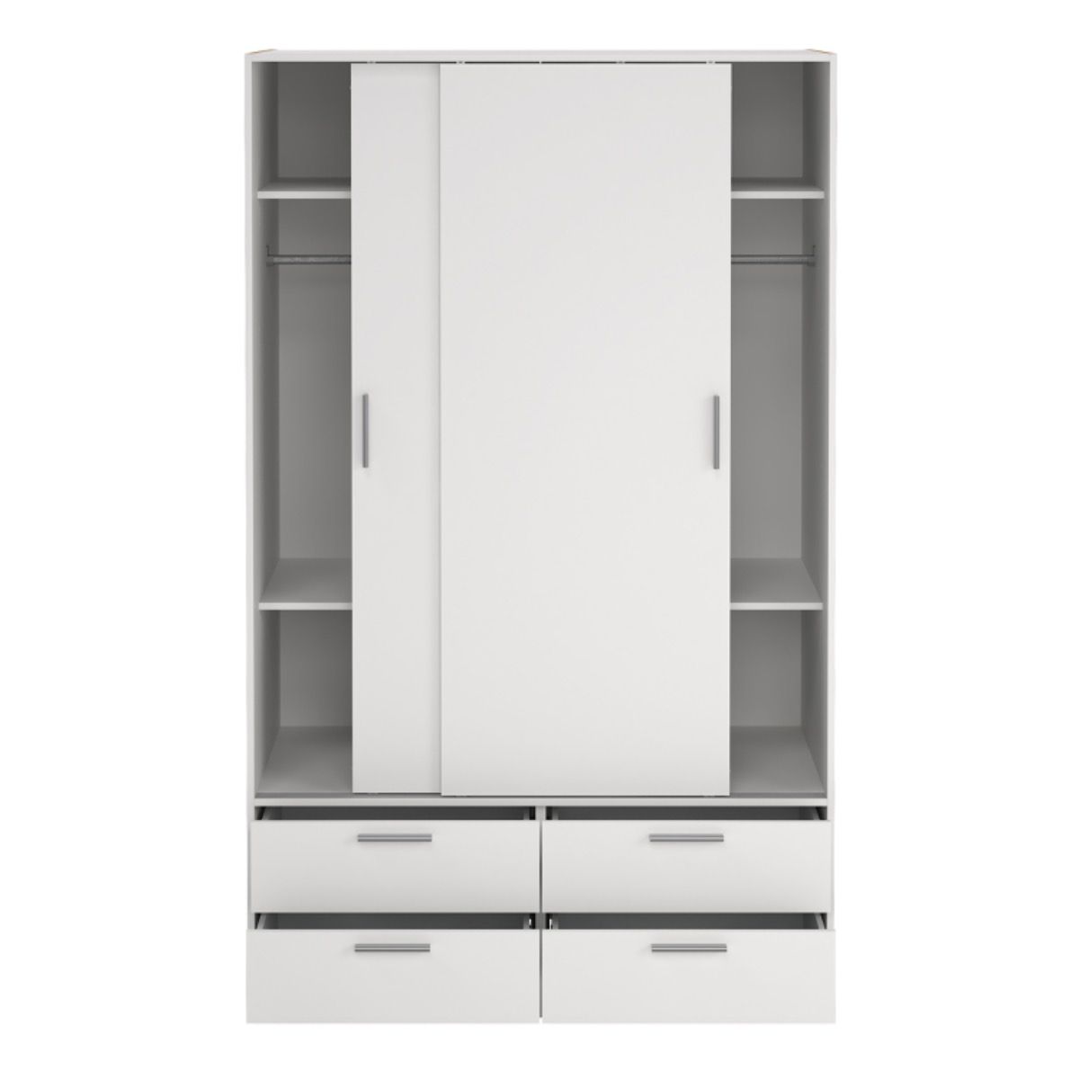 Line Wardrobe With 2 Sliding Doors And 4 Drawers In White