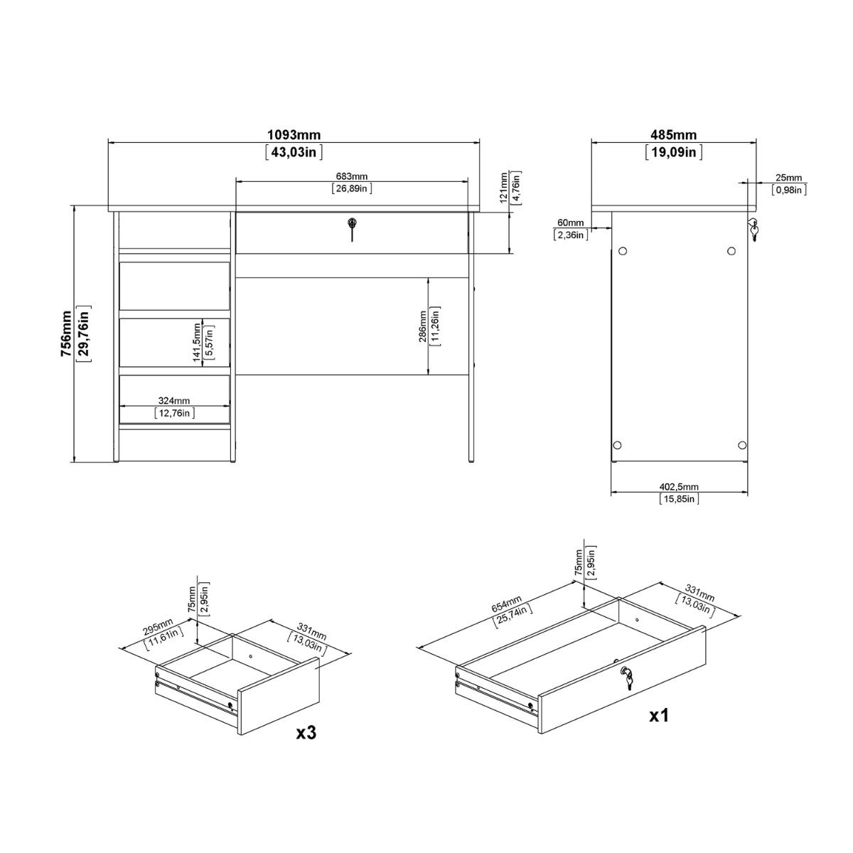 Function Plus Desk With 4 Drawers In Cashmere