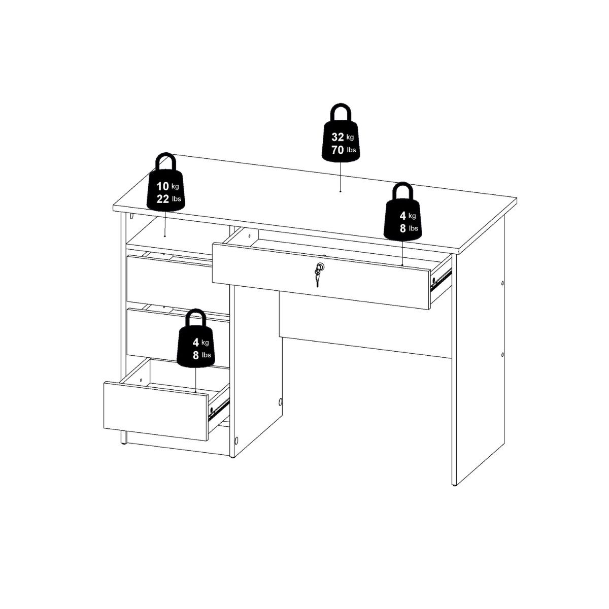 Function Plus Desk With 4 Drawers In Cashmere