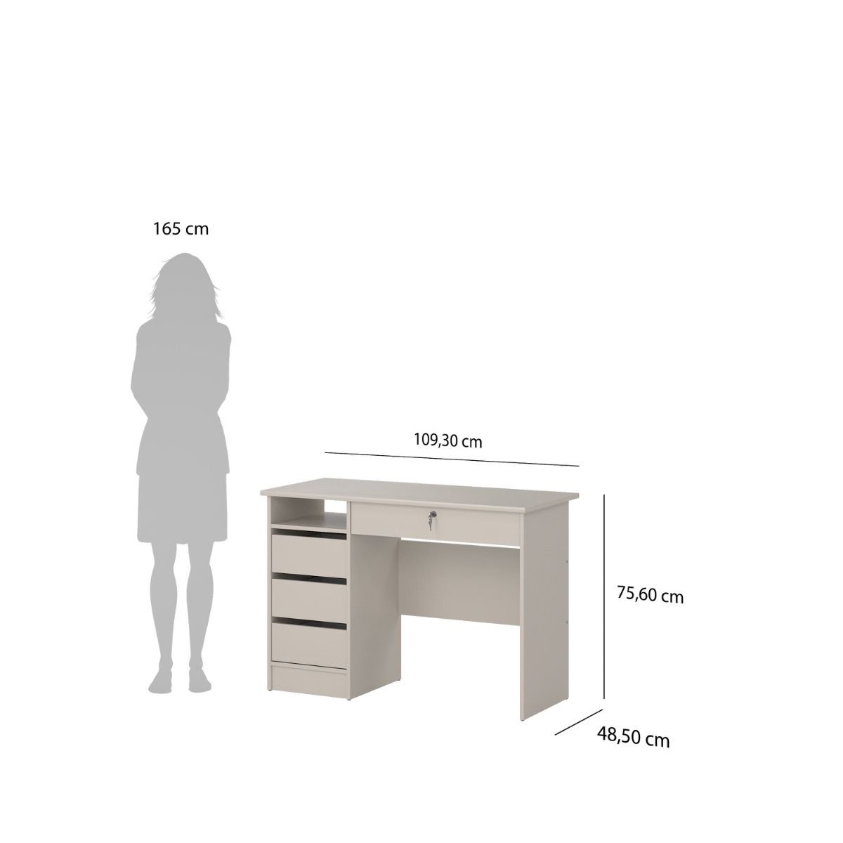 Function Plus Desk With 4 Drawers In Cashmere