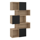 Maze Asymmetrical Bookcase With 3 Doors In Oak And Black - Price Crash Furniture