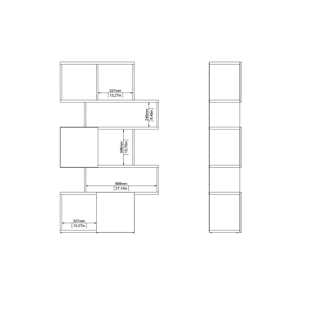 Maze Asymmetrical Bookcase With 3 Doors In Oak And Black - Price Crash Furniture