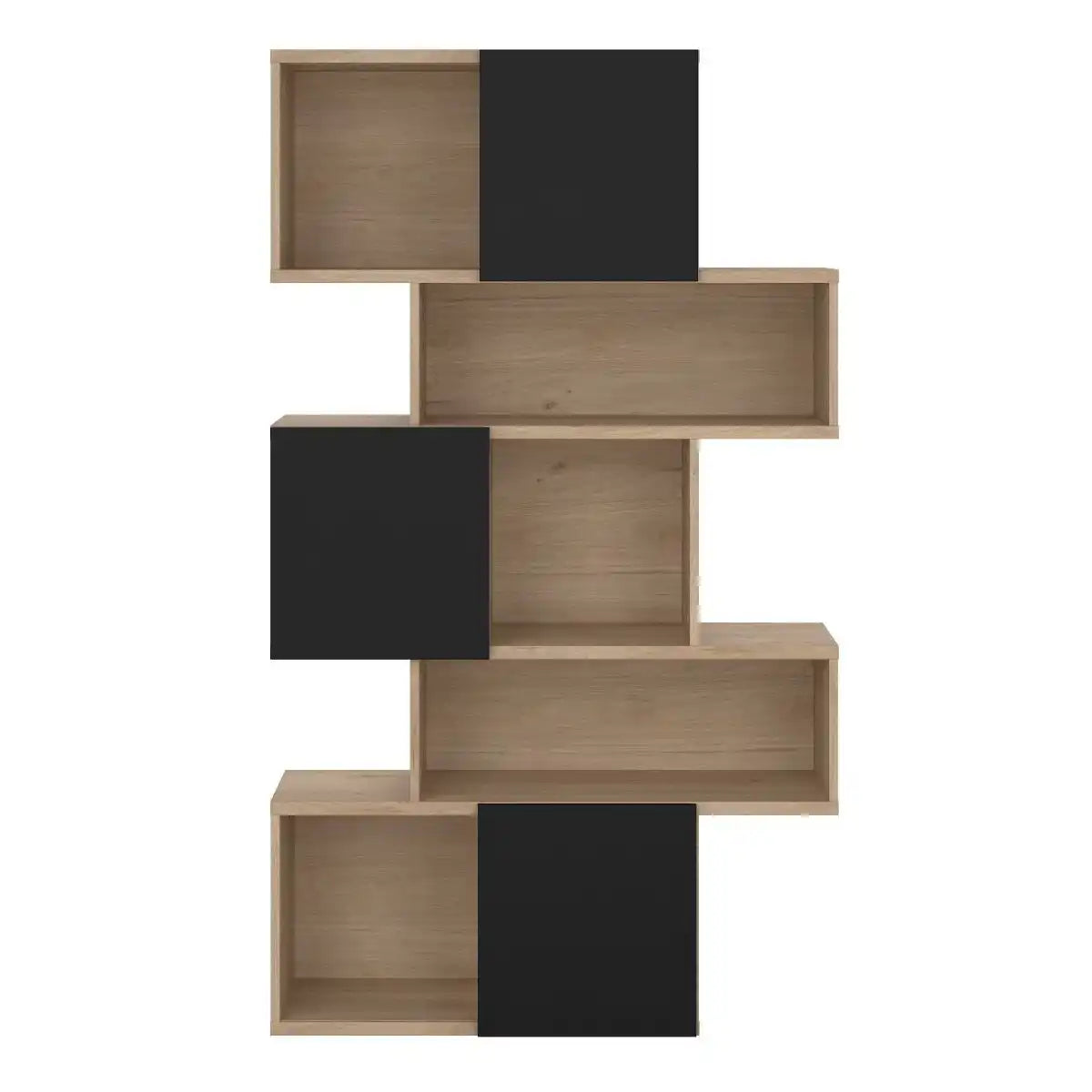 Maze Asymmetrical Bookcase With 3 Doors In Oak And Black - Price Crash Furniture