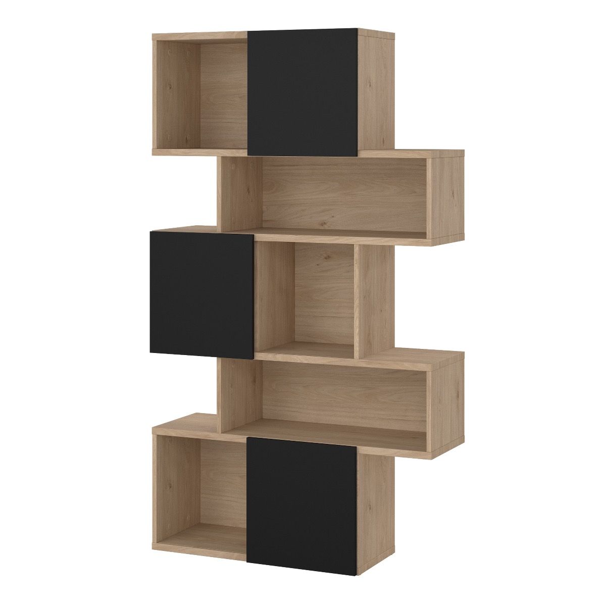 Maze Asymmetrical Bookcase With 3 Doors In Oak And Black - Price Crash Furniture