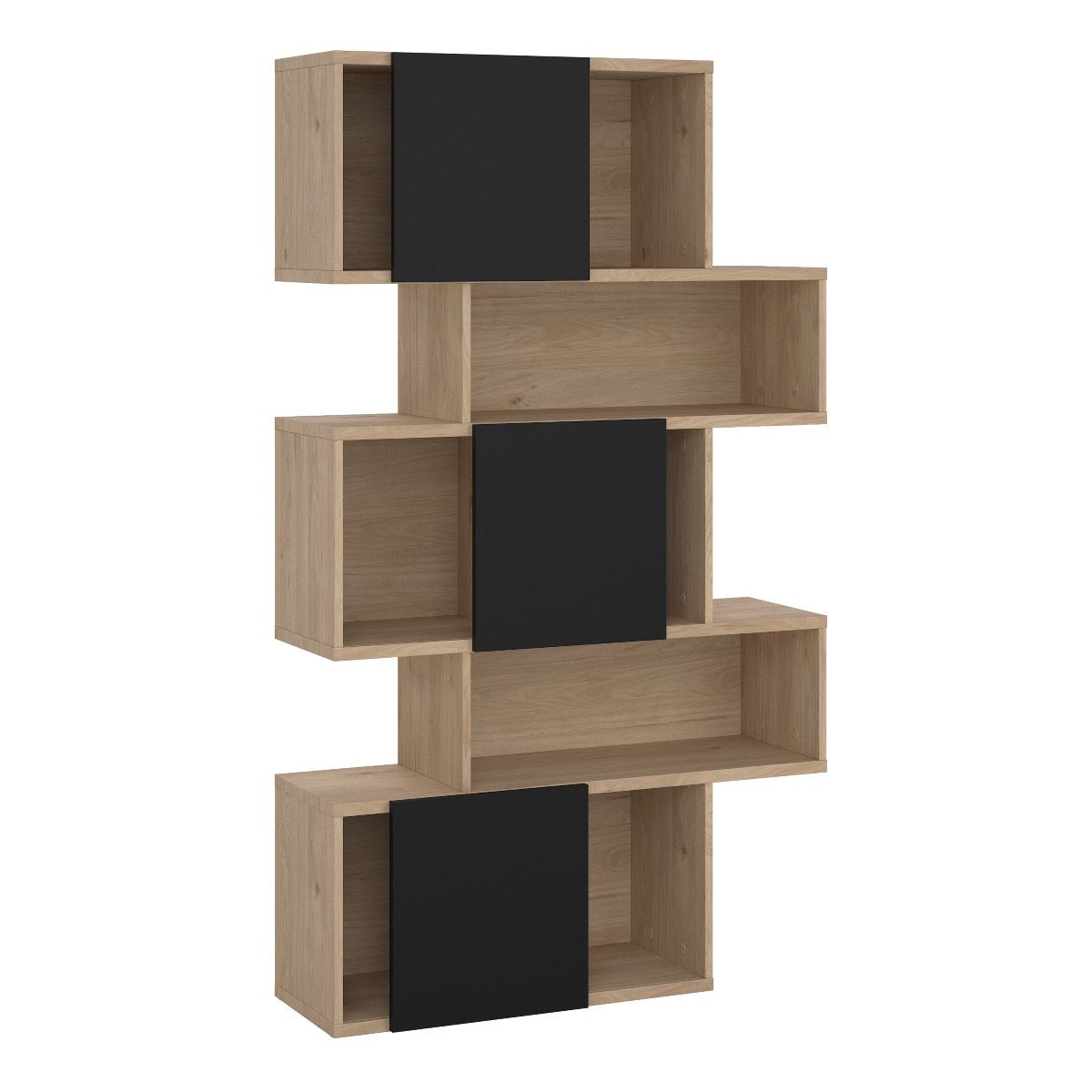 Maze Asymmetrical Bookcase With 3 Doors In Oak And Black - Price Crash Furniture