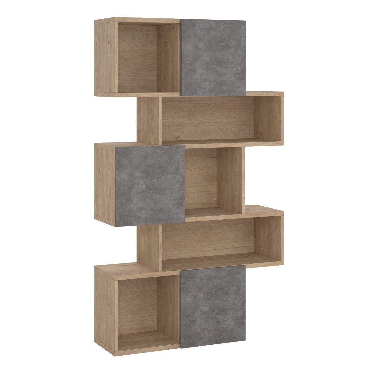 Maze Asymmetrical Bookcase 3 Doors In Oak And Concrete - Price Crash Furniture