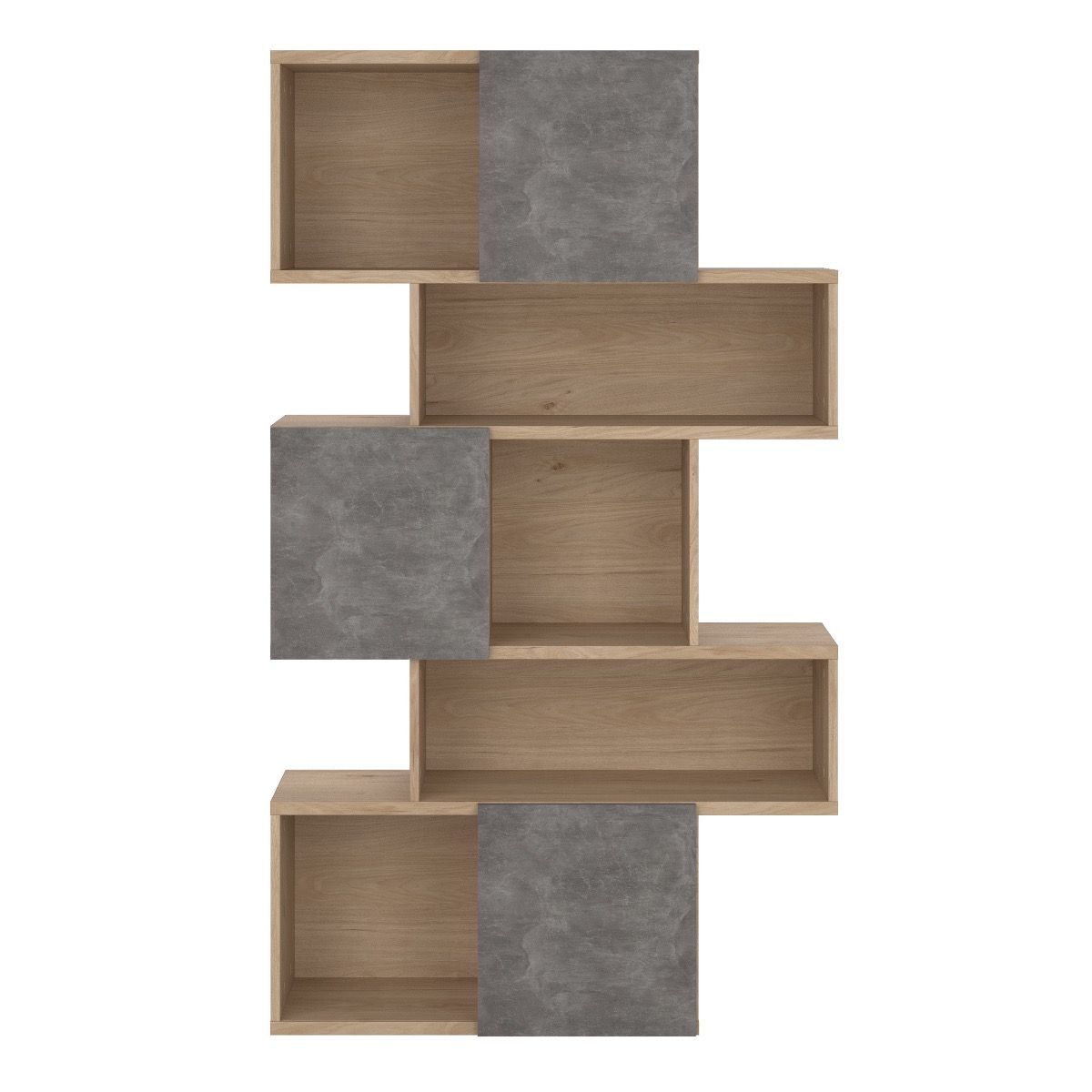 Maze Asymmetrical Bookcase 3 Doors In Oak And Concrete - Price Crash Furniture